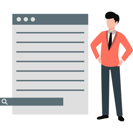 Homme d'affaires voyant la barre de recherche du site Web  Illustration