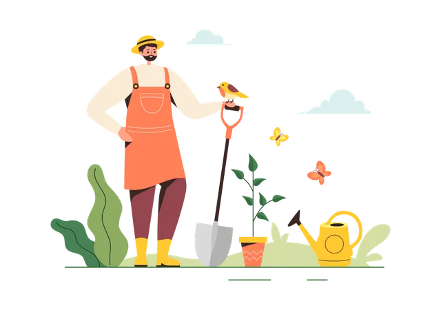 Homme dans le jardin  Illustration