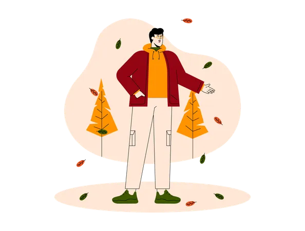 Homme dans un parc en automne  Illustration