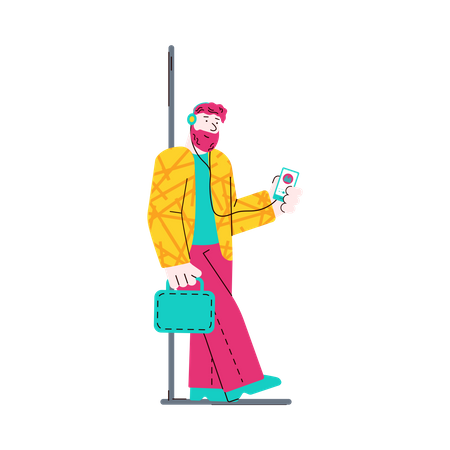 Homme dans le train écoutant de la musique  Illustration