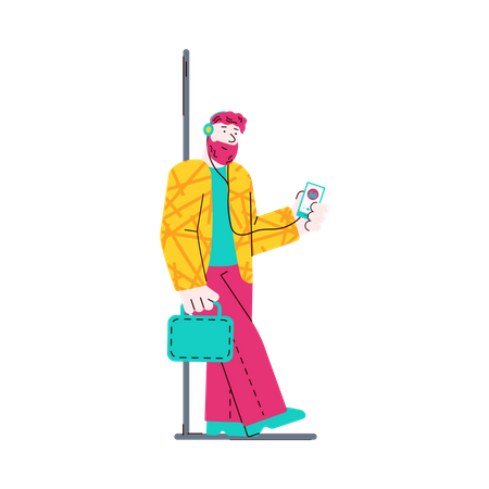Homme dans le train écoutant de la musique  Illustration
