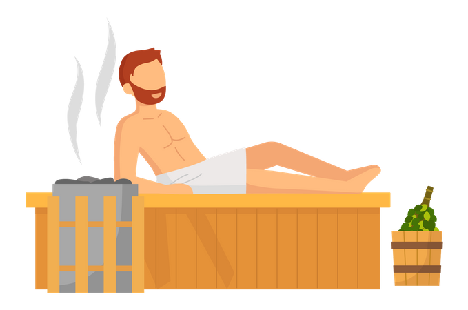 Homme dans un sauna  Illustration