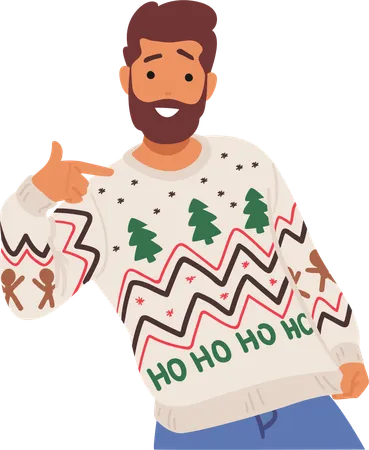 Homme dans un pull de Noël douillet avec des motifs festifs  Illustration