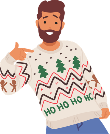 Homme dans un pull de Noël douillet avec des motifs festifs  Illustration