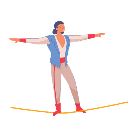 Homme de cirque marchant sur une corde  Illustration
