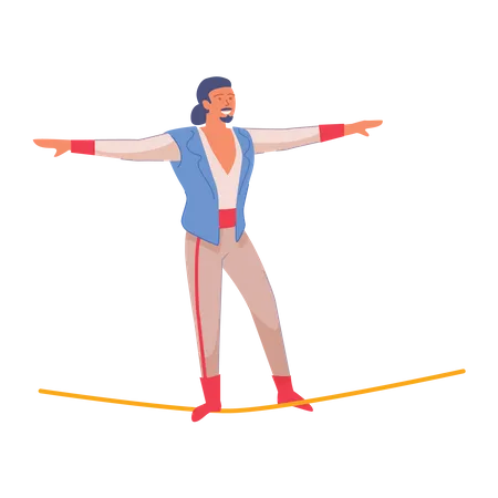 Homme de cirque marchant sur une corde  Illustration