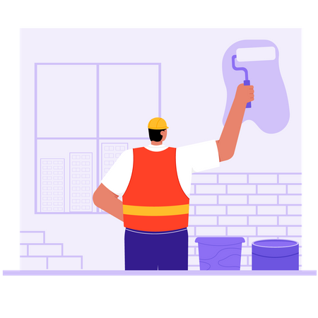 Homme de construction peignant des murs  Illustration