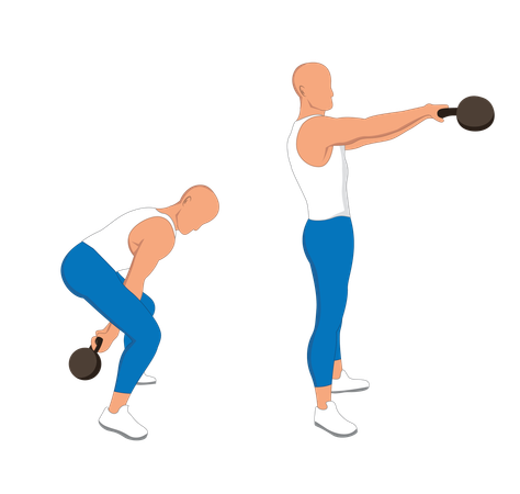 Homme de gym faisant des exercices de kettle bell  Illustration