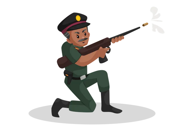 Homme de l'armée utilisant un fusil pendant la guerre  Illustration