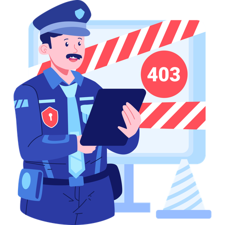 Homme de sécurité avec erreur 403 Accès interdit  Illustration