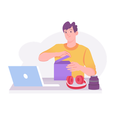 Homme déballant un colis  Illustration