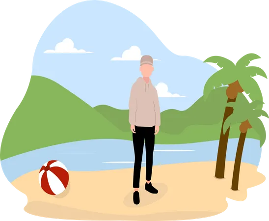 Homme debout à la plage  Illustration