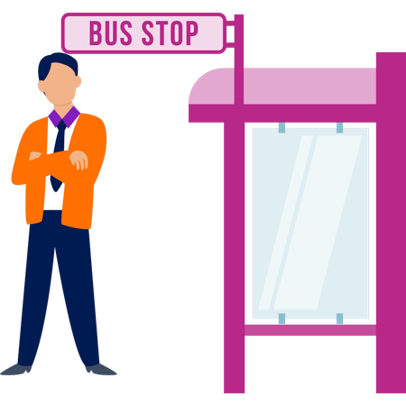 Homme debout à l’arrêt de bus  Illustration