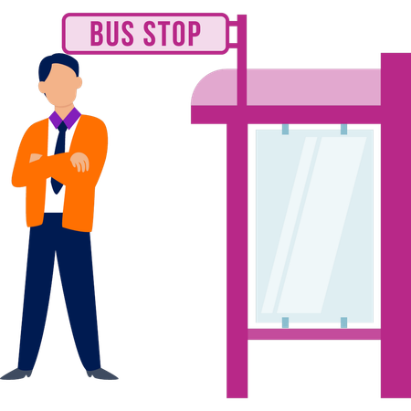 Homme debout à l’arrêt de bus  Illustration