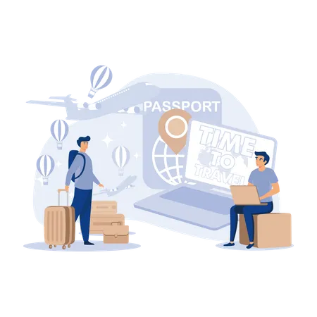 Homme debout avec des bagages pour voyager  Illustration