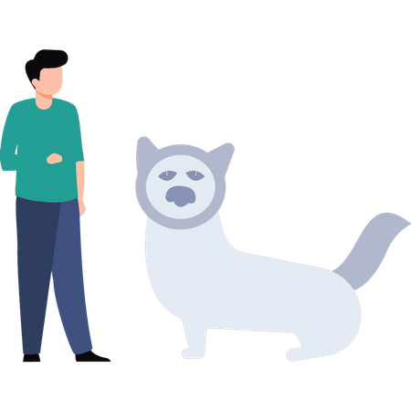 Homme debout avec un chien  Illustration