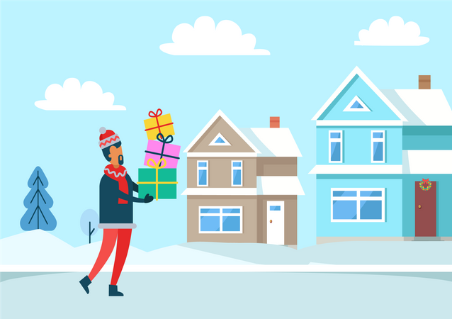 Homme debout avec des cadeaux  Illustration