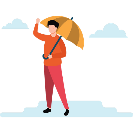 Homme debout avec un parapluie  Illustration