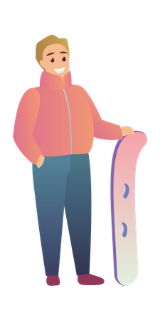 Homme debout avec snowboard  Illustration