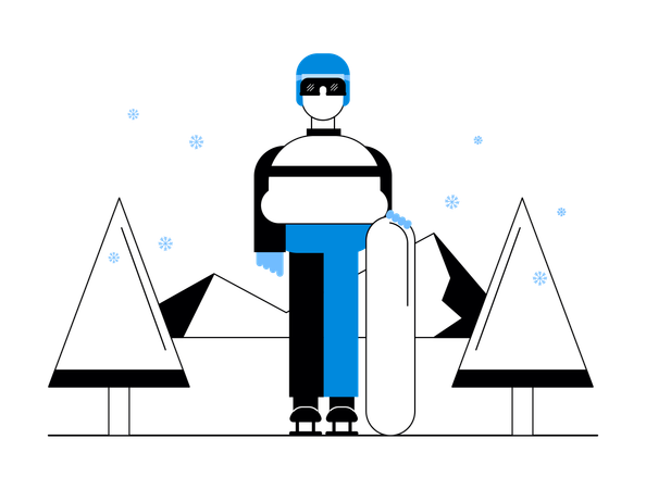 Homme debout avec snowboard  Illustration