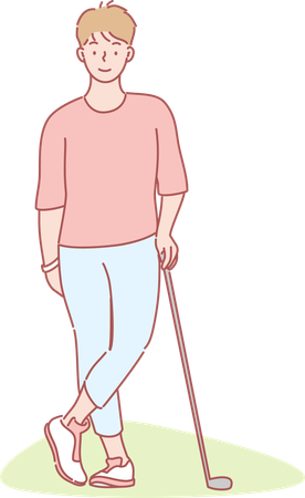 Homme debout avec un bâton de golf  Illustration