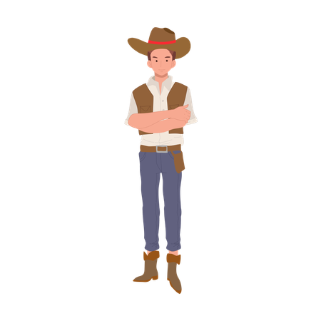 Homme debout en costume de cowboy  Illustration