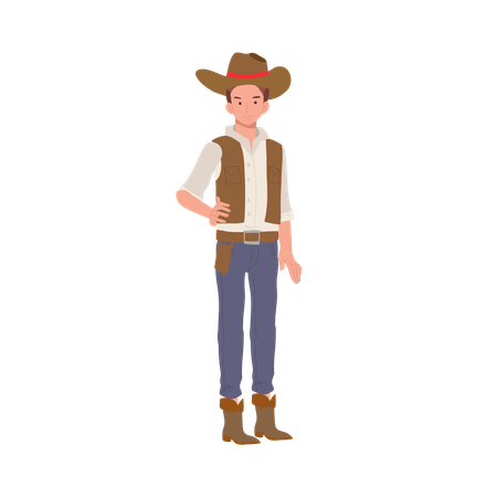 Homme debout en costume de cowboy  Illustration