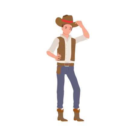 Homme debout en costume de cowboy  Illustration