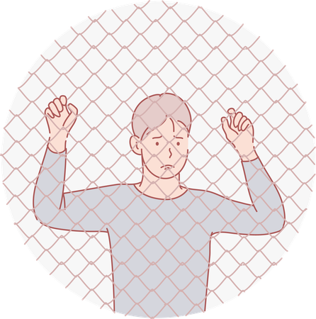 Homme debout en prison  Illustration