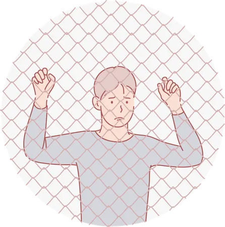 Homme debout en prison  Illustration