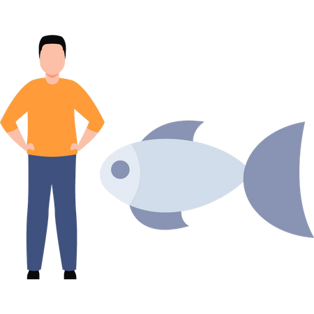 Homme debout et regardant le poisson  Illustration