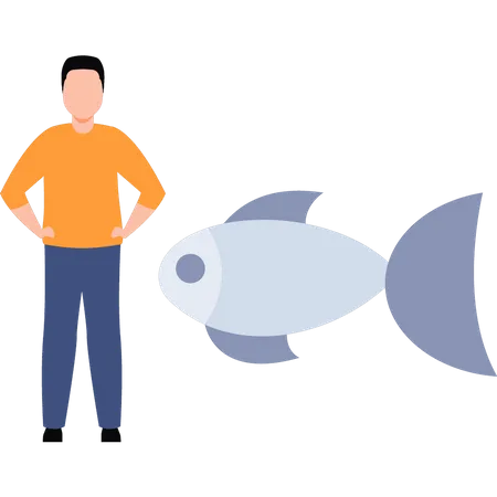 Homme debout et regardant le poisson  Illustration