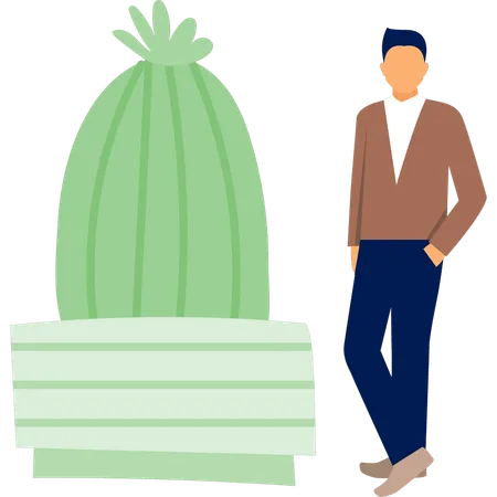 Homme debout près d'un cactus  Illustration