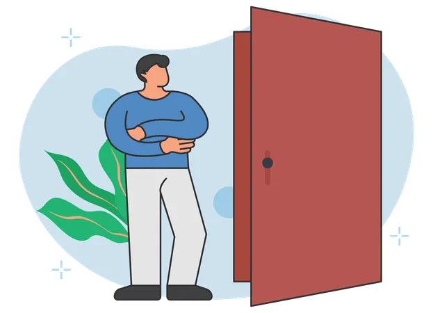 Homme debout près de la porte ouverte  Illustration