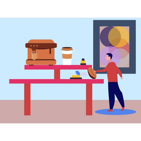 Homme debout près de la table basse  Illustration