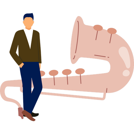 Homme debout près d'un saxophone  Illustration