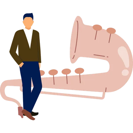 Homme debout près d'un saxophone  Illustration