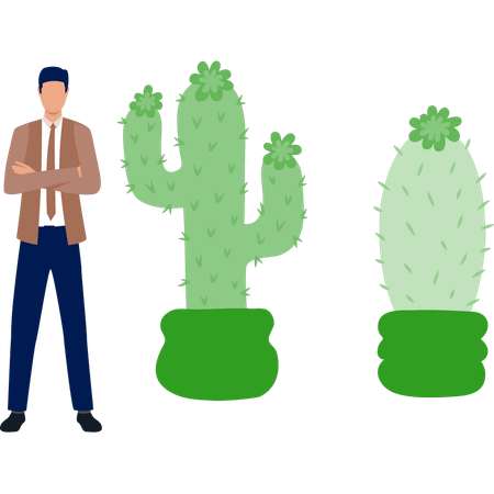 Homme debout près d'un arbre Melocactus  Illustration