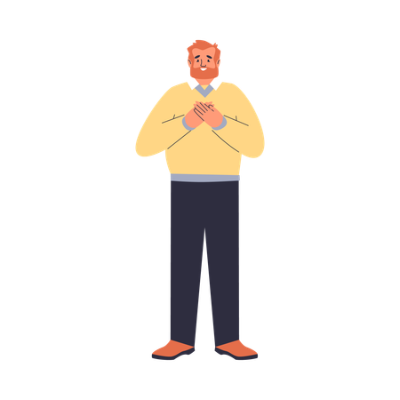 Un homme debout se sentant reconnaissant et touché  Illustration