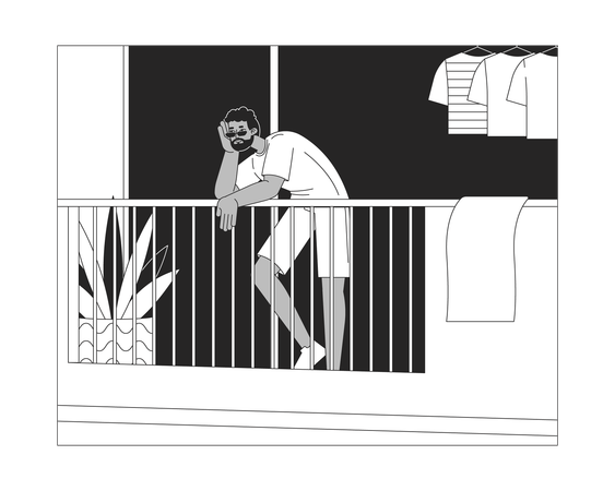 Homme debout sur le balcon tard dans la nuit  Illustration