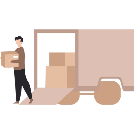 Homme déchargeant des cartons  Illustration