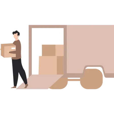 Homme déchargeant des cartons  Illustration