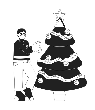 Homme décorant l'arbre de Noël  Illustration