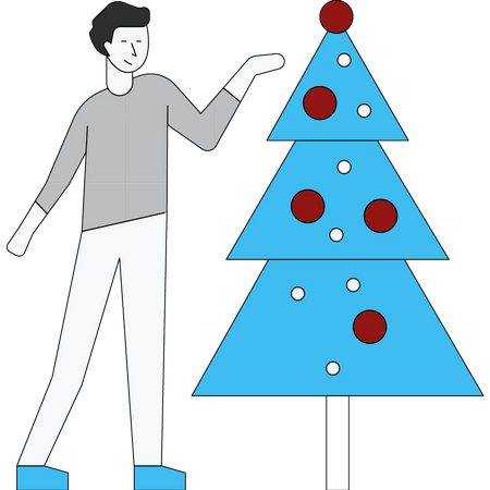 Homme décorant l'arbre de Noël  Illustration