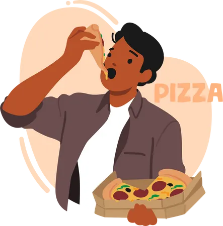Homme appréciant une délicieuse tranche de pizza  Illustration