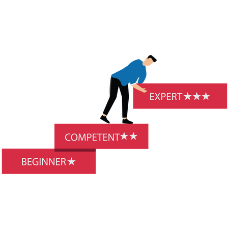Homme déplaçant un bloc de symboles de compétences pour améliorer les compétences  Illustration