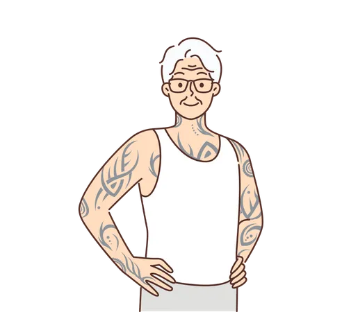 Un homme dessine un tatouage sur tout le corps  Illustration