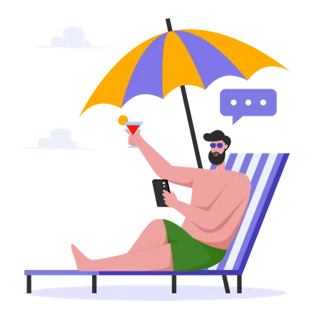 L'homme se détend sur la plage  Illustration