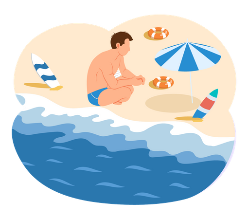 Homme relaxant à la plage  Illustration