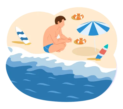 Homme relaxant à la plage  Illustration